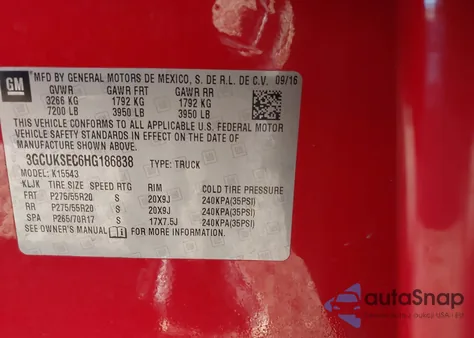 2017 Chevrolet Silverado 1500 1Lz z USA, uszkodzony, nr VIN 3GCUKSEC6HG186838